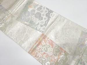 色紙に花鳥模様織り出し　袋帯